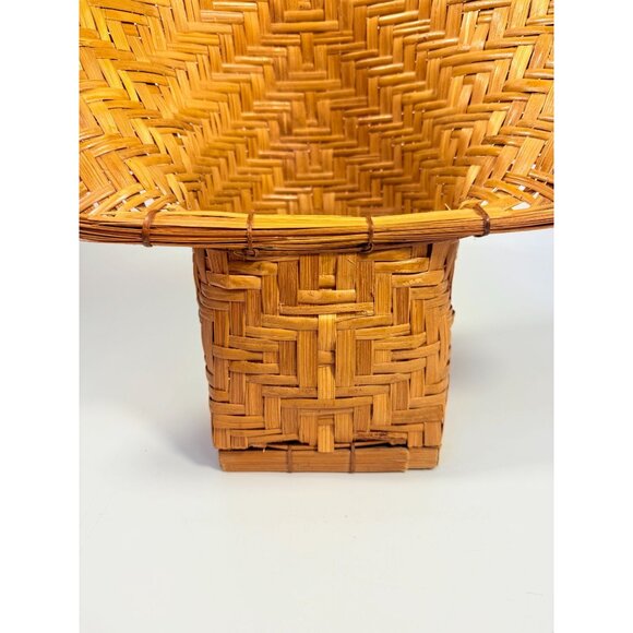 Wicker Rattan Basket Planter Pot Fan Back Spade Hand Woven Retro Boho Mid Centur - Picture 14 of 16